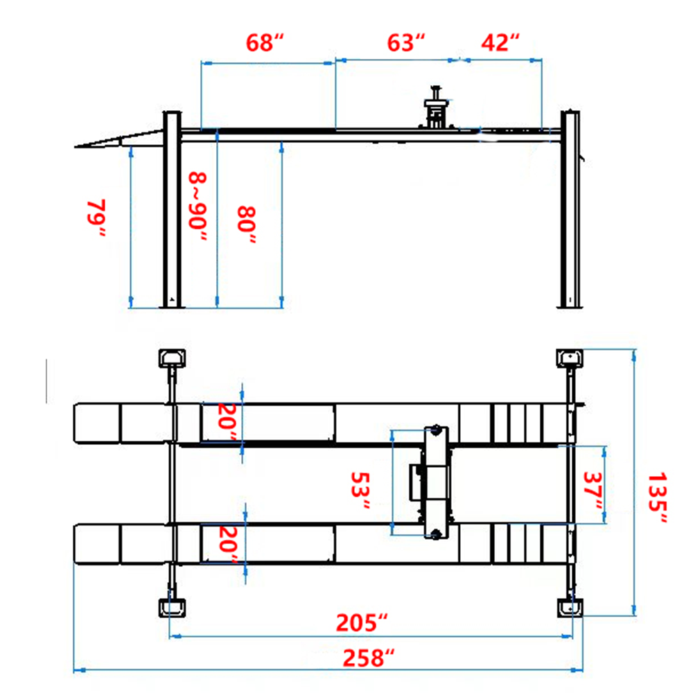Katool Heavy Duty 12,000 lbs Four Post Lift SKU KT-4H120X