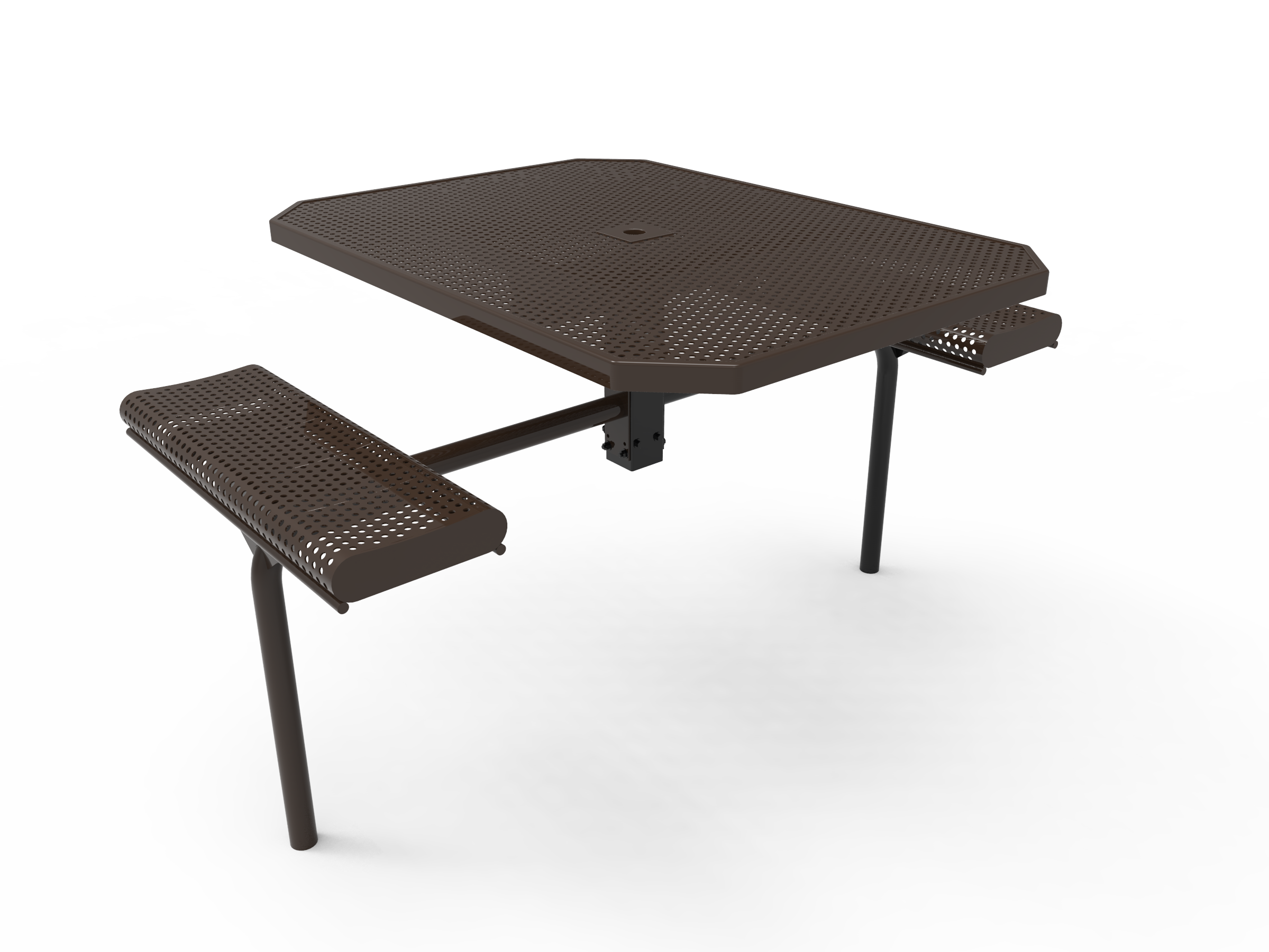 MyTCoat 46” Octagon Nexus Pedestal Table w/ Rolled Seats, Punched Steel, Inground Mount SKU TOR46