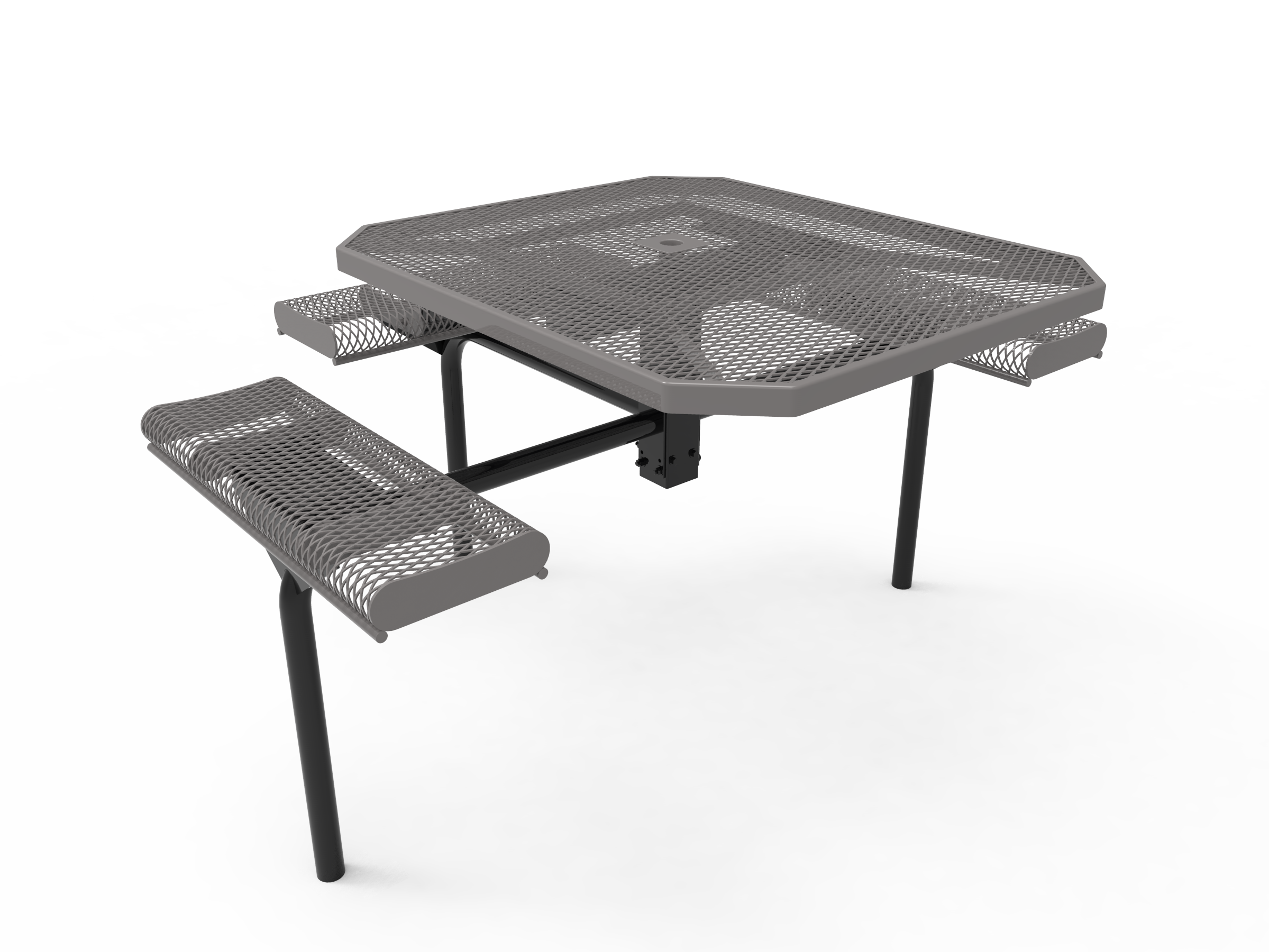 MyTCoat 46” Octagon Nexus Pedestal Table w/ Rolled Seats, Expanded Metal, Inground Mount SKU TOR46
