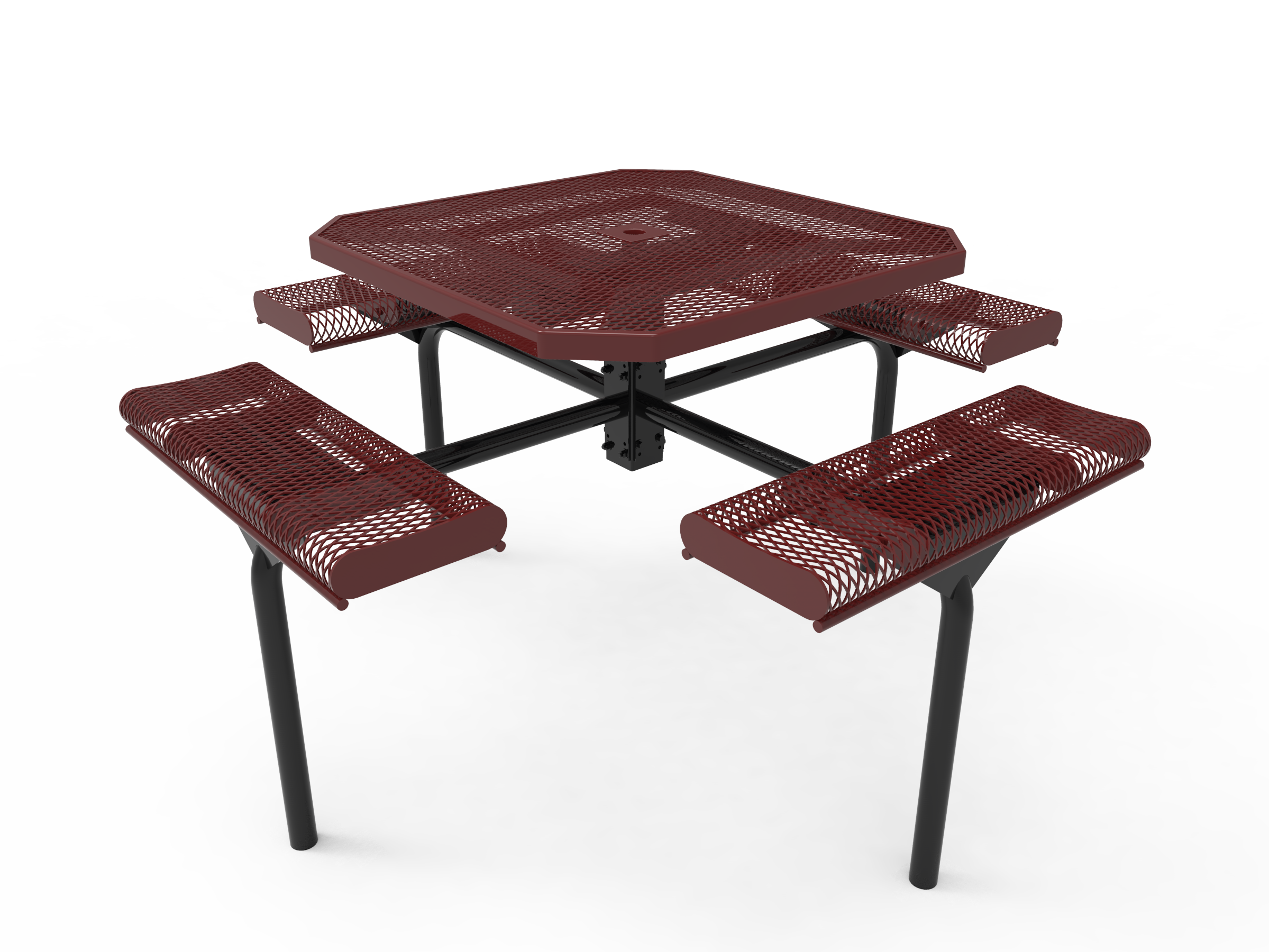 MyTCoat 46” Octagon Nexus Pedestal Table w/ Rolled Seats, Expanded Metal, Inground Mount SKU TOR46