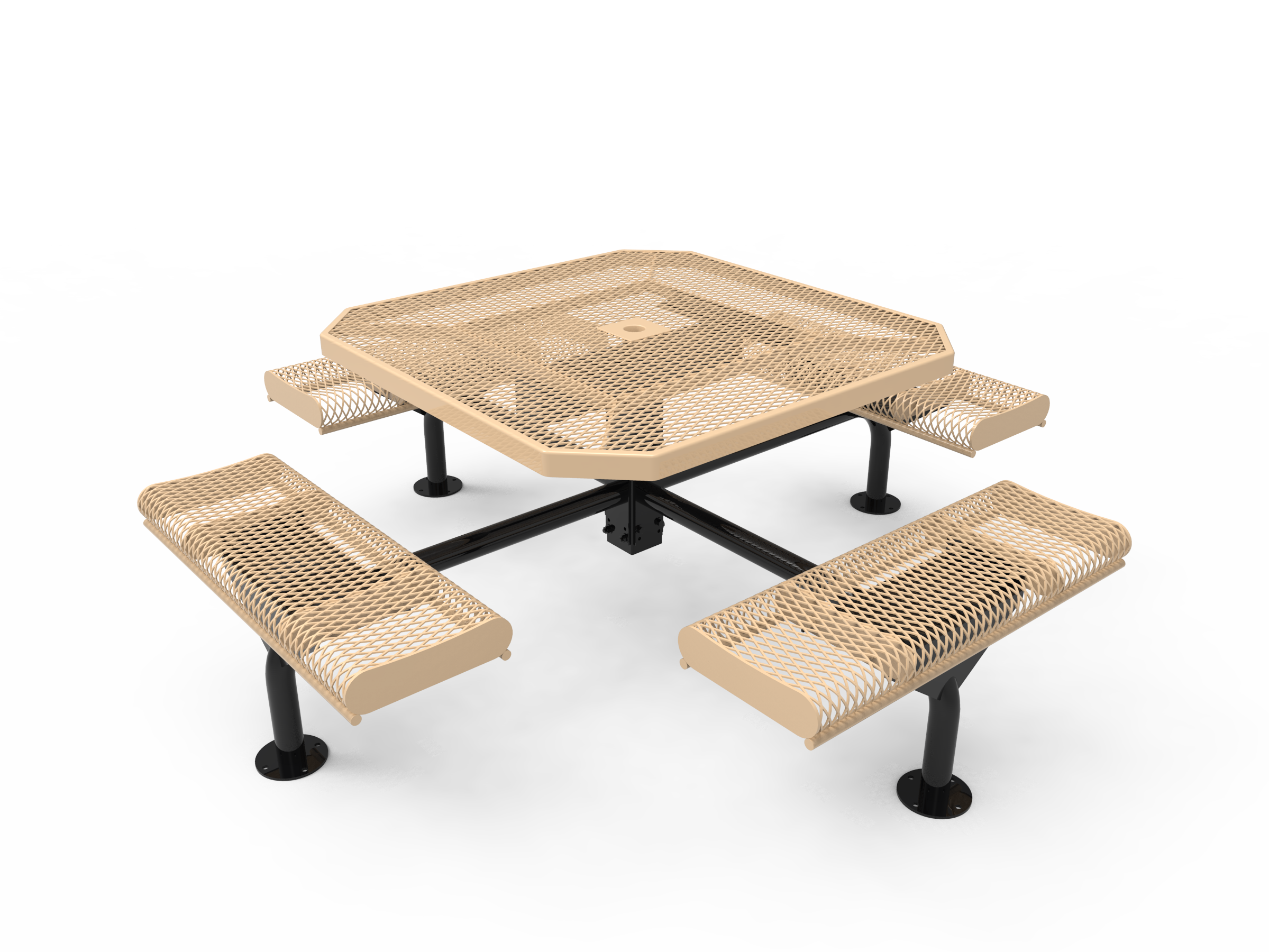 MyTCoat 46” Octagon Nexus Pedestal Table w/ Rolled Seats, Expanded Metal, Surface Mount SKU TOR46