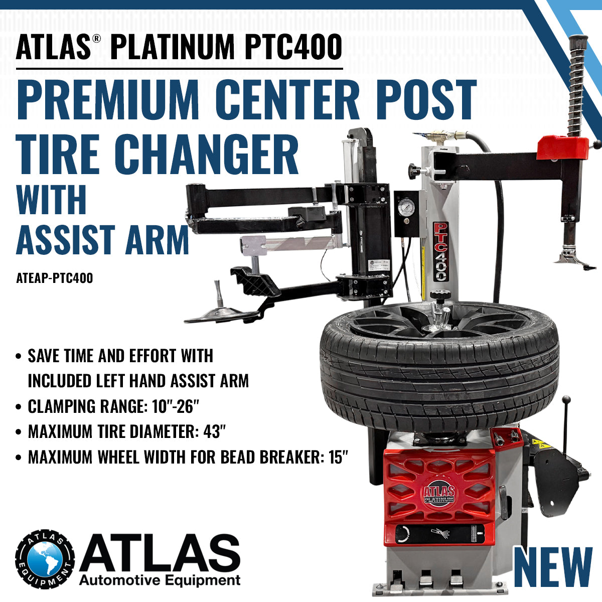 Atlas Platinum Center Post Tire Changer w/ Assist Arm SKU ATEAP-PTC400
