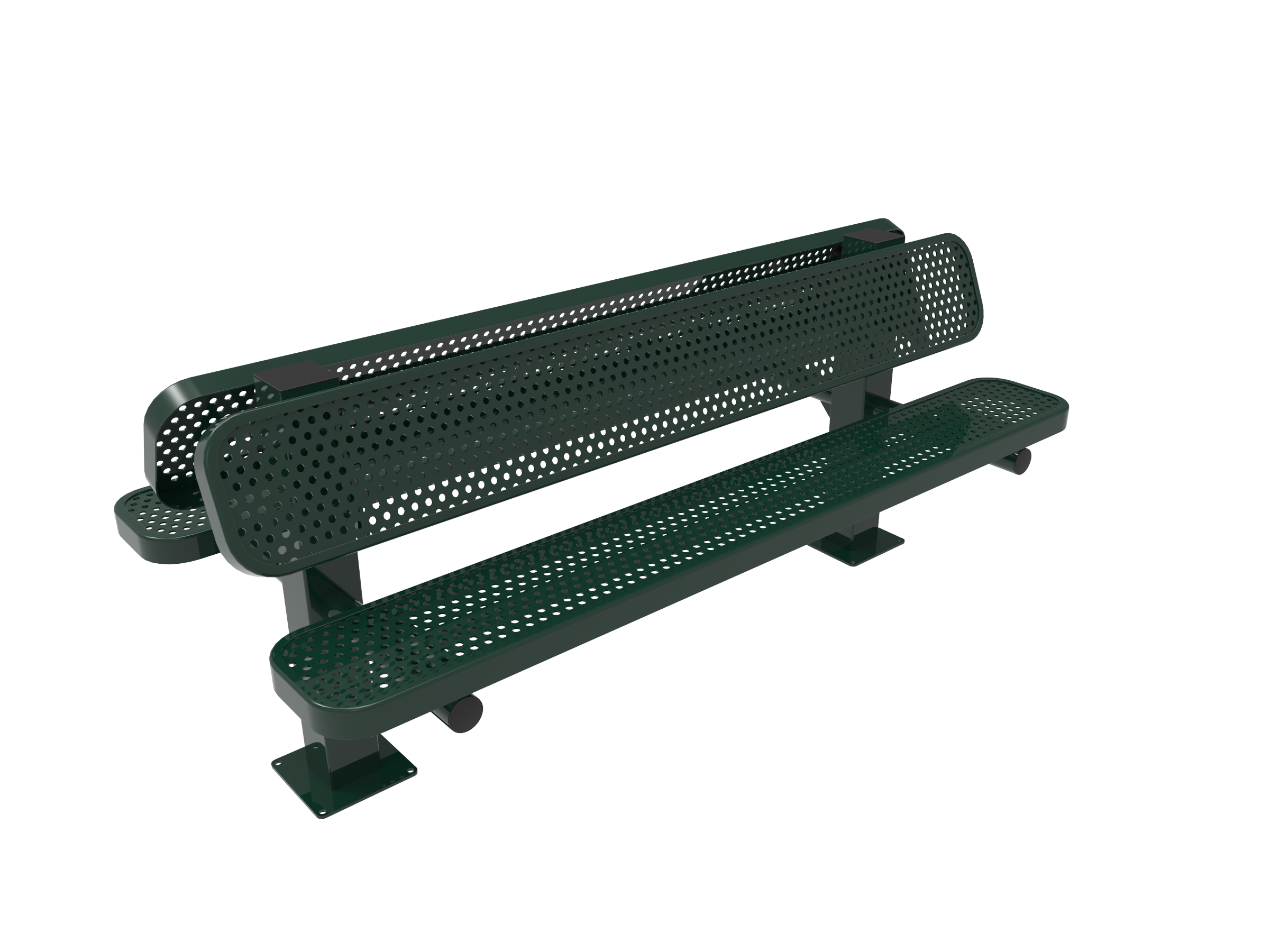 MyTCoat 6' - 8' Double Pedestal Bench w/ Back, Punched Steel, Surface Mount SKU BRT06