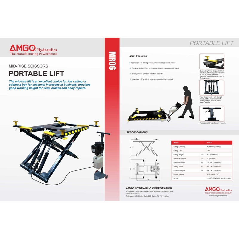 AMGO 6,000 lbs Portable Scissor Lift SKU MR06
