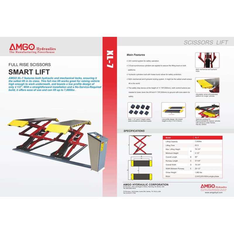 AMGO 7,000 lbs Low Profile Scissor Lift SKU XL-7