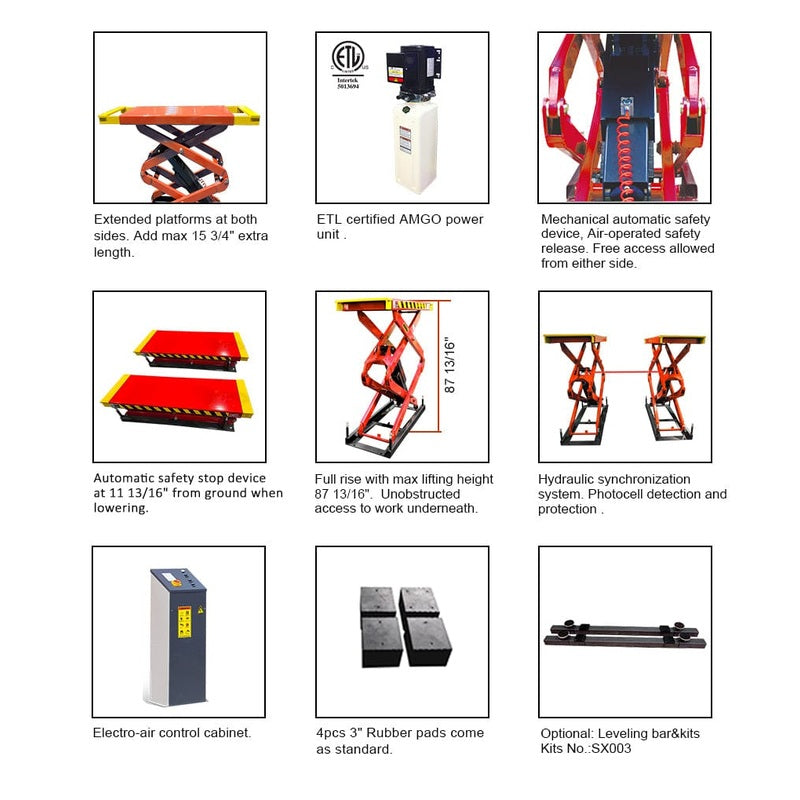 AMGO 9,000 lb Flush Mount Scissor Lift SKU XL-9F