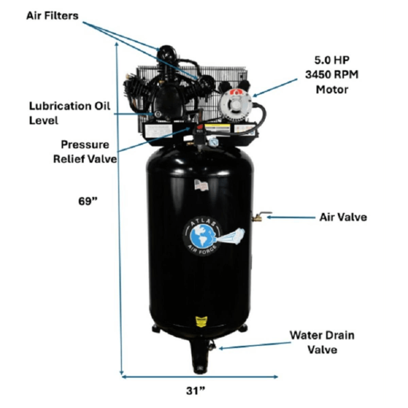 Atlas 5HP 80 Gallon Air Compressor SKU ATEMPAF6