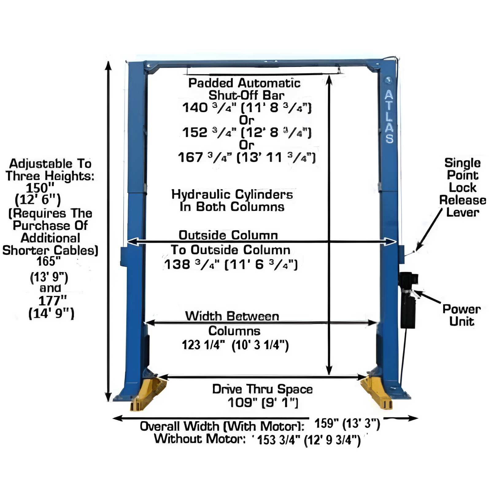 Atlas 12,000 lb 2 Post Lift SKU ATEXH-PV12PX