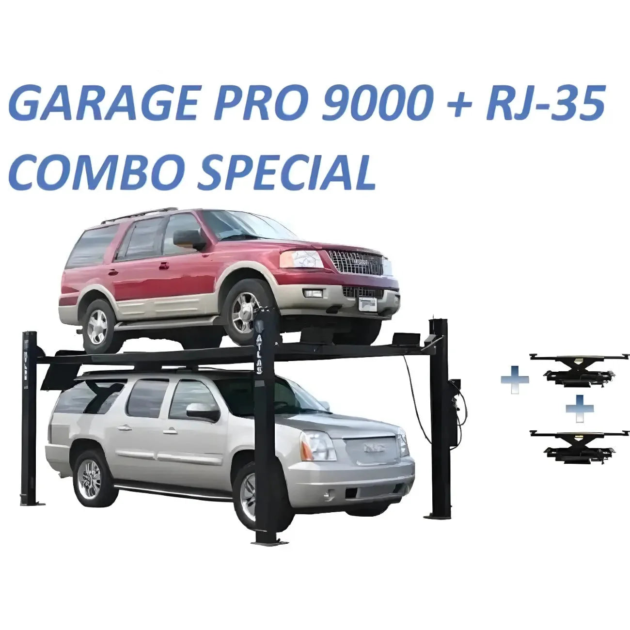 Atlas Garage Pro 9,000 lbs 4 Post Lift, 2 x RJ35 Sliding Jacks Combo SKU ATEXH-PRO9-COMBO1