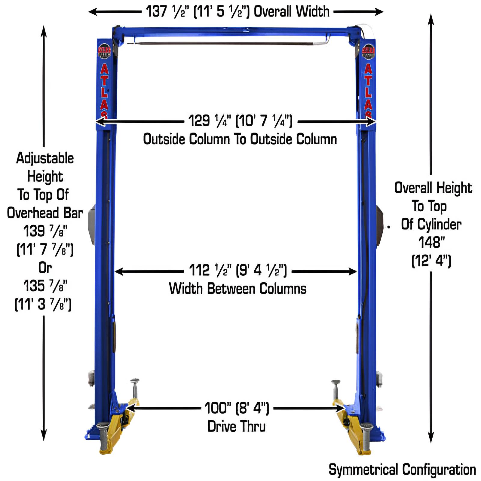 Atlas 10,000 lb 2 Post Lift, ALI Certified SKU ATEAP-PVL10-EXT
