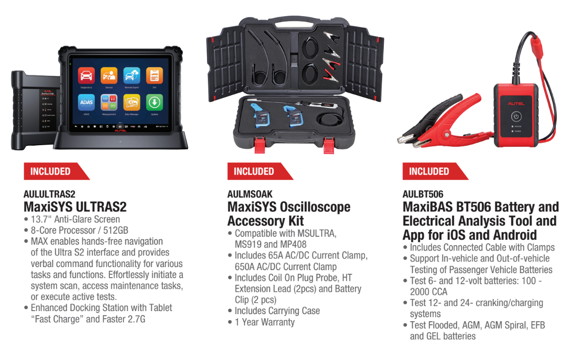 Autel MaxiSYS Ultra Diagnostic Bundle EV, Oscilloscope, Battery Testing SKU AULS2KIT