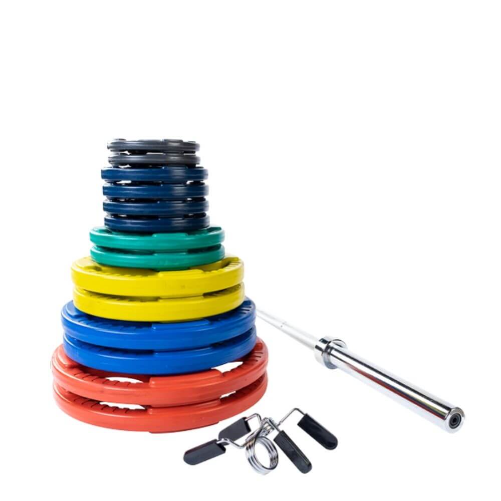 Body Solid Colored Rubber Grip Plate w/ Barbell Set SKU ORC