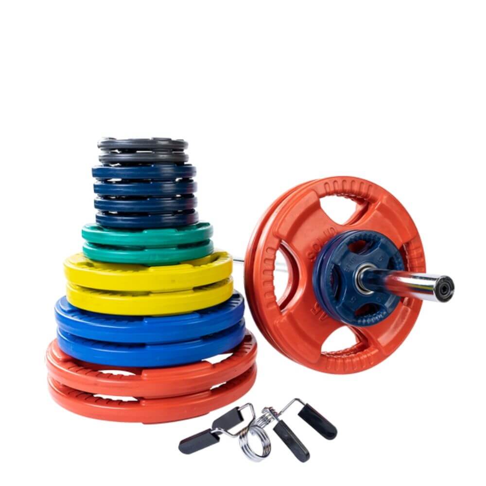 Body Solid Colored Rubber Grip Plate w/ Barbell Set SKU ORC