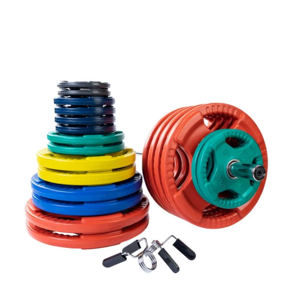 Body Solid Colored Rubber Grip Plate w/ Barbell Set SKU ORC