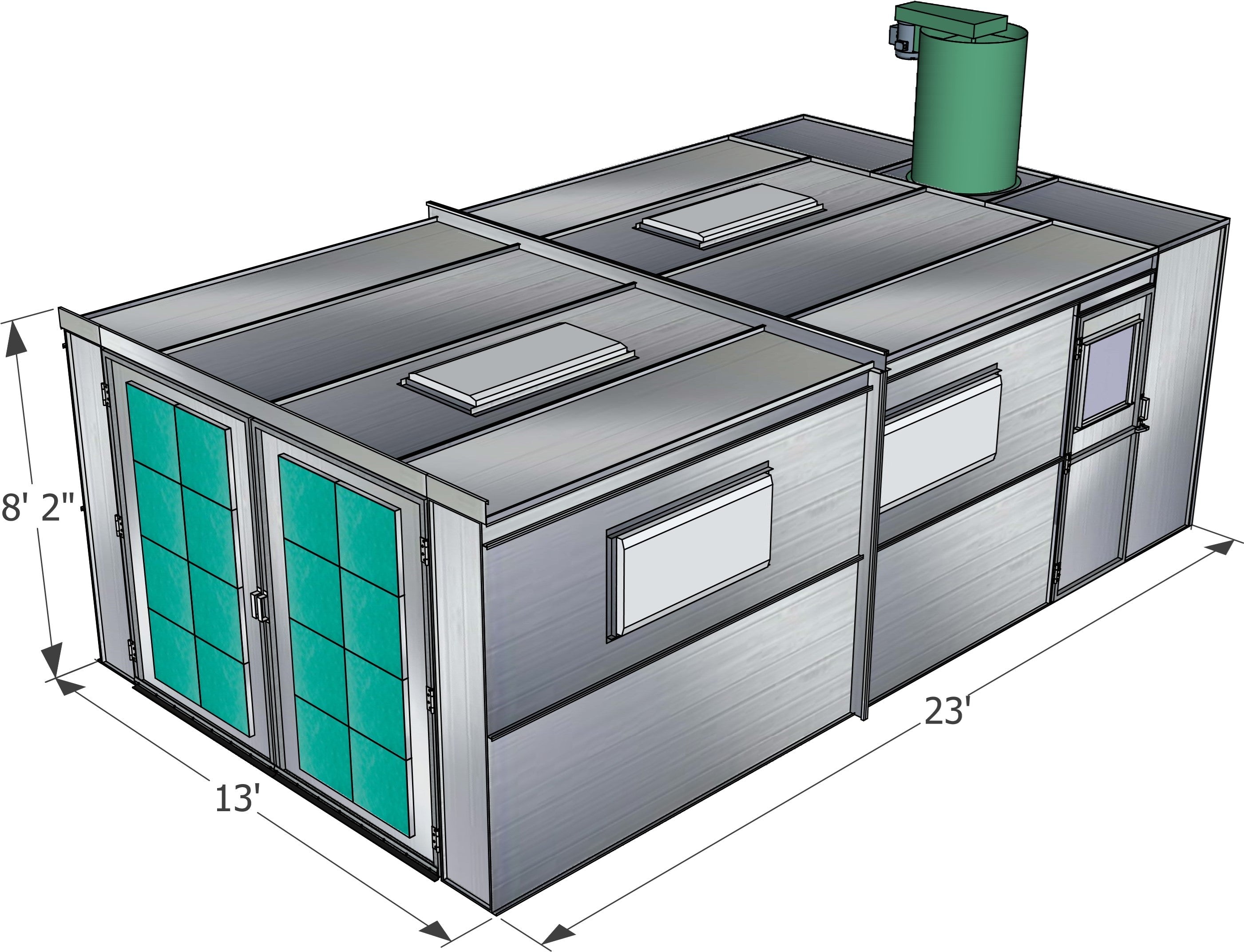 Merchant 1 Manufacturing Cross Flow Flat Top Paint Booth SKU PBCF13823FT