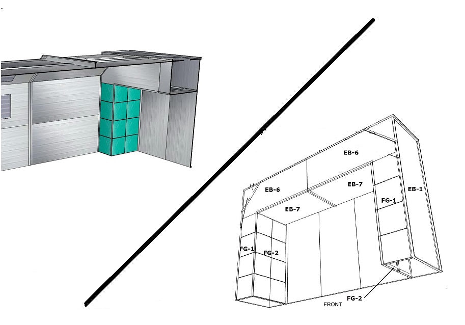 Merchant 1 Manufacturing Cross Flow Paint Booth with Bridge Exhaust SKU PBCF14927H