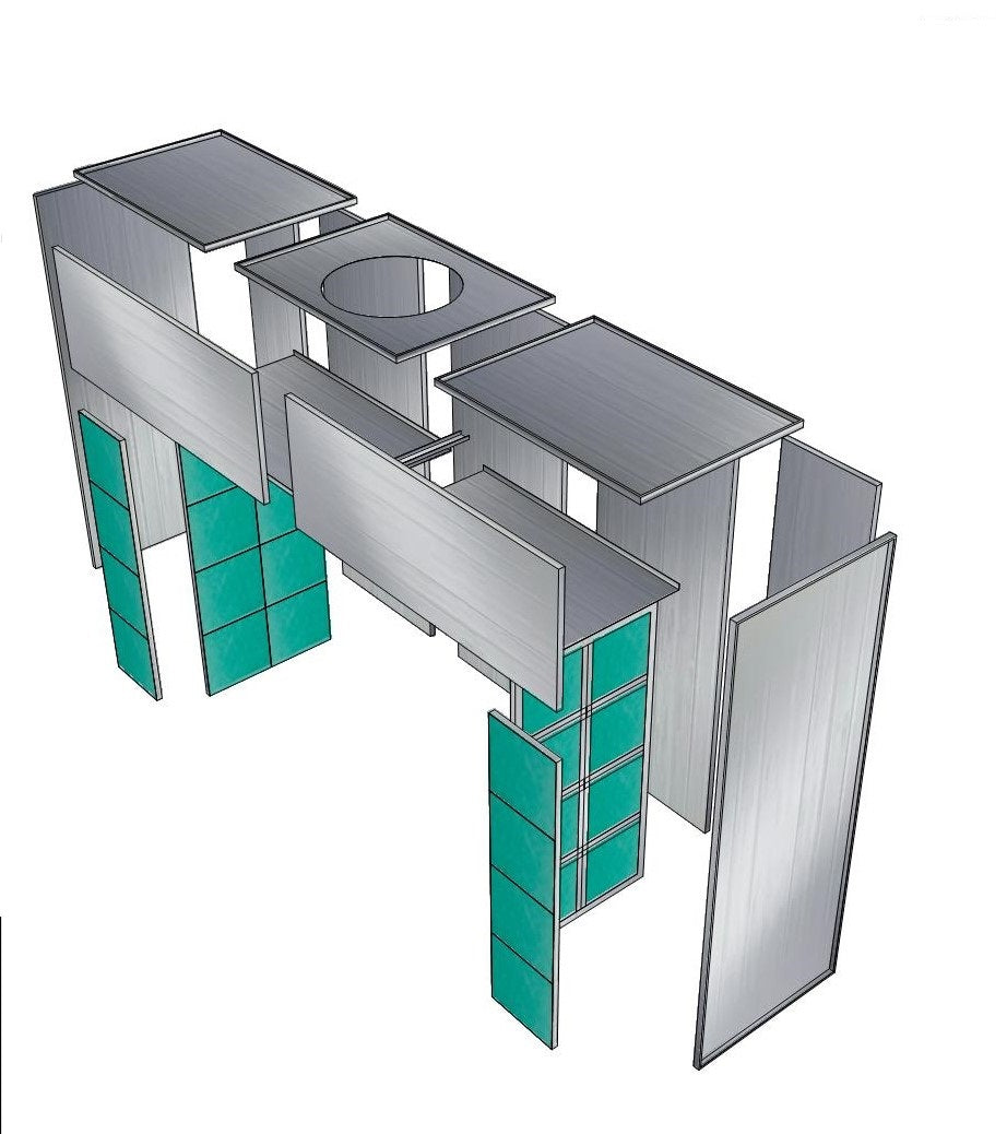 Merchant 1 Manufacturing Cross Flow Paint Booth with Bridge Exhaust SKU PBCF14927H