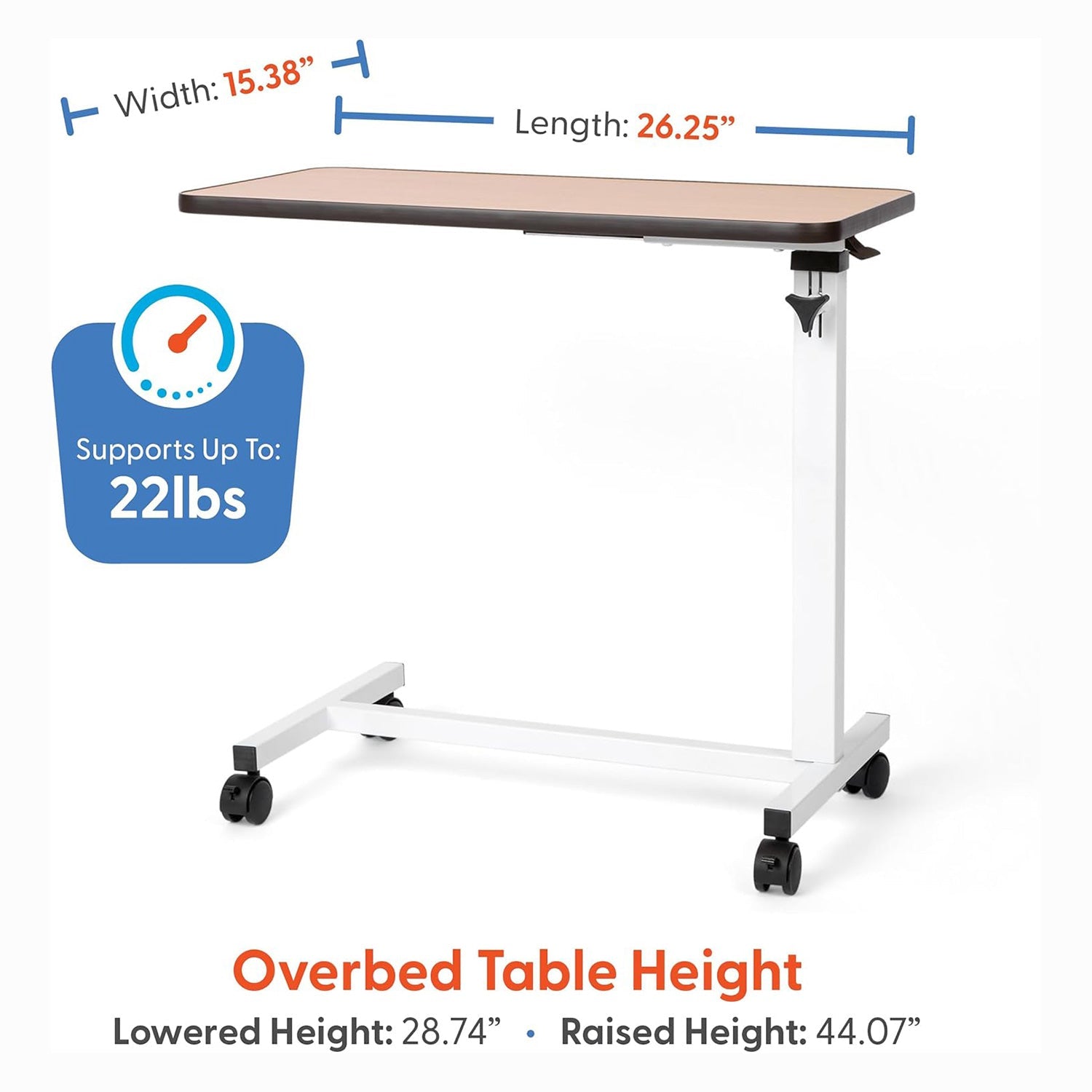 Journey Health & Lifestyle Adjustable Height Overbed Table SKU 08571