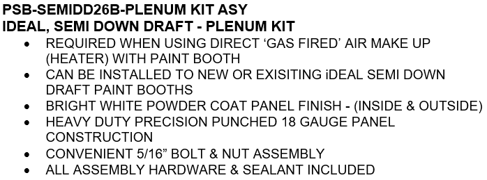 iDEAL Canopy Plenum Kit For Semi Down Paint Booth SKU PSB-SEMIDD26B-PLENUM