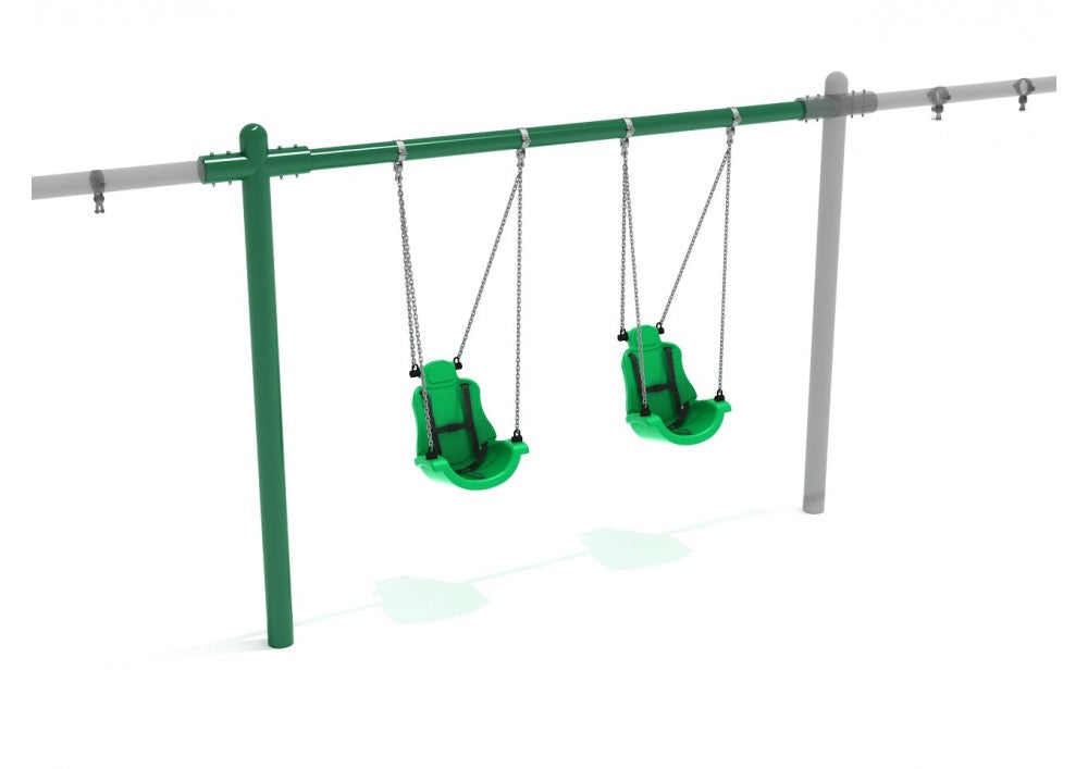 Playground Equipment 8 Feet High Elite Single Post Swing w/ Child Adaptive Seats SKU PSWCA002ADWS
