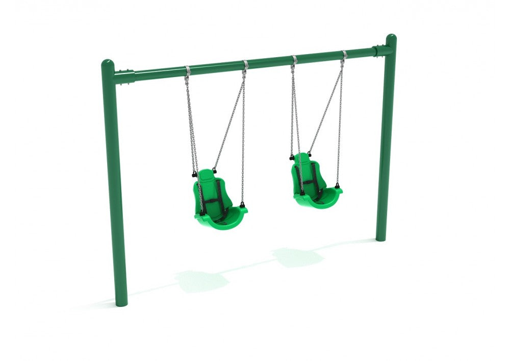 Playground Equipment 8 Feet High Elite Single Post Swing w/ Child Adaptive Seats SKU PSWCA002WS