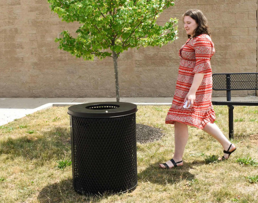 Playground Equipment 32 Gallon Expanded Steel Trash Receptacle w/ Liner SKU PSA003