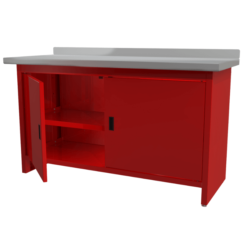 QSP Enclosed Cabinet Work Bench with Steel Work Top SKU WB-200-30-SS