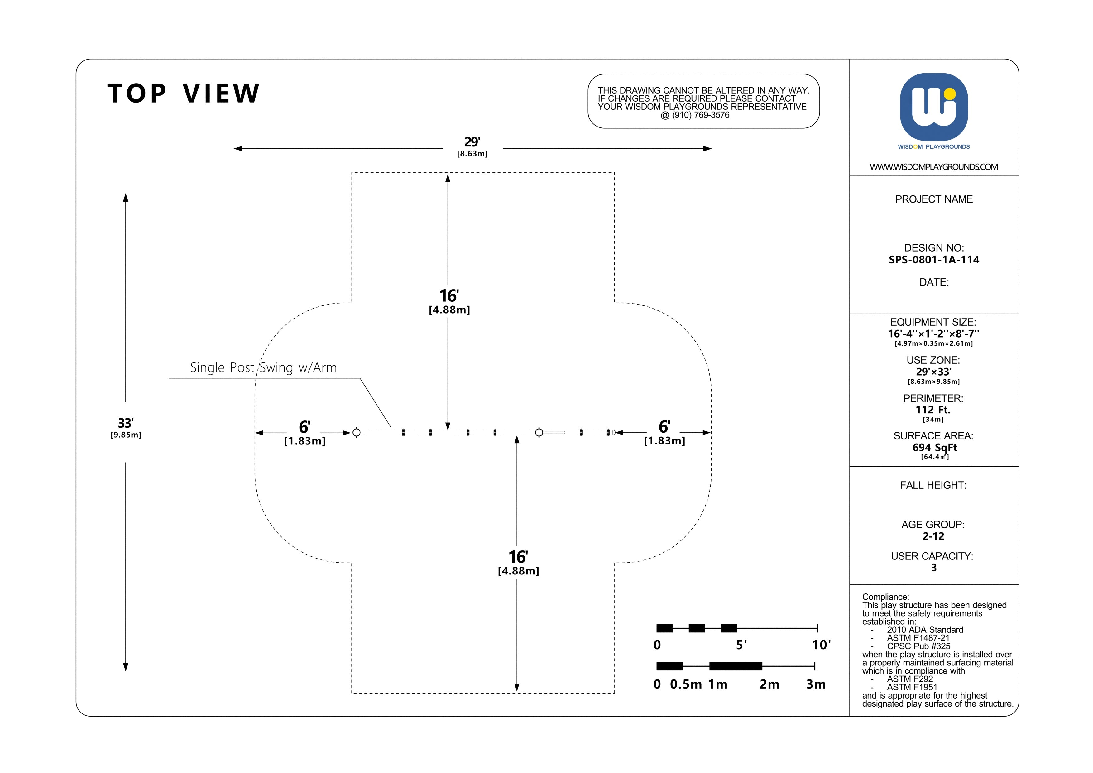 Wisdom Single Post Swing W/Tot Arm SKU QSSPS-0801-1A