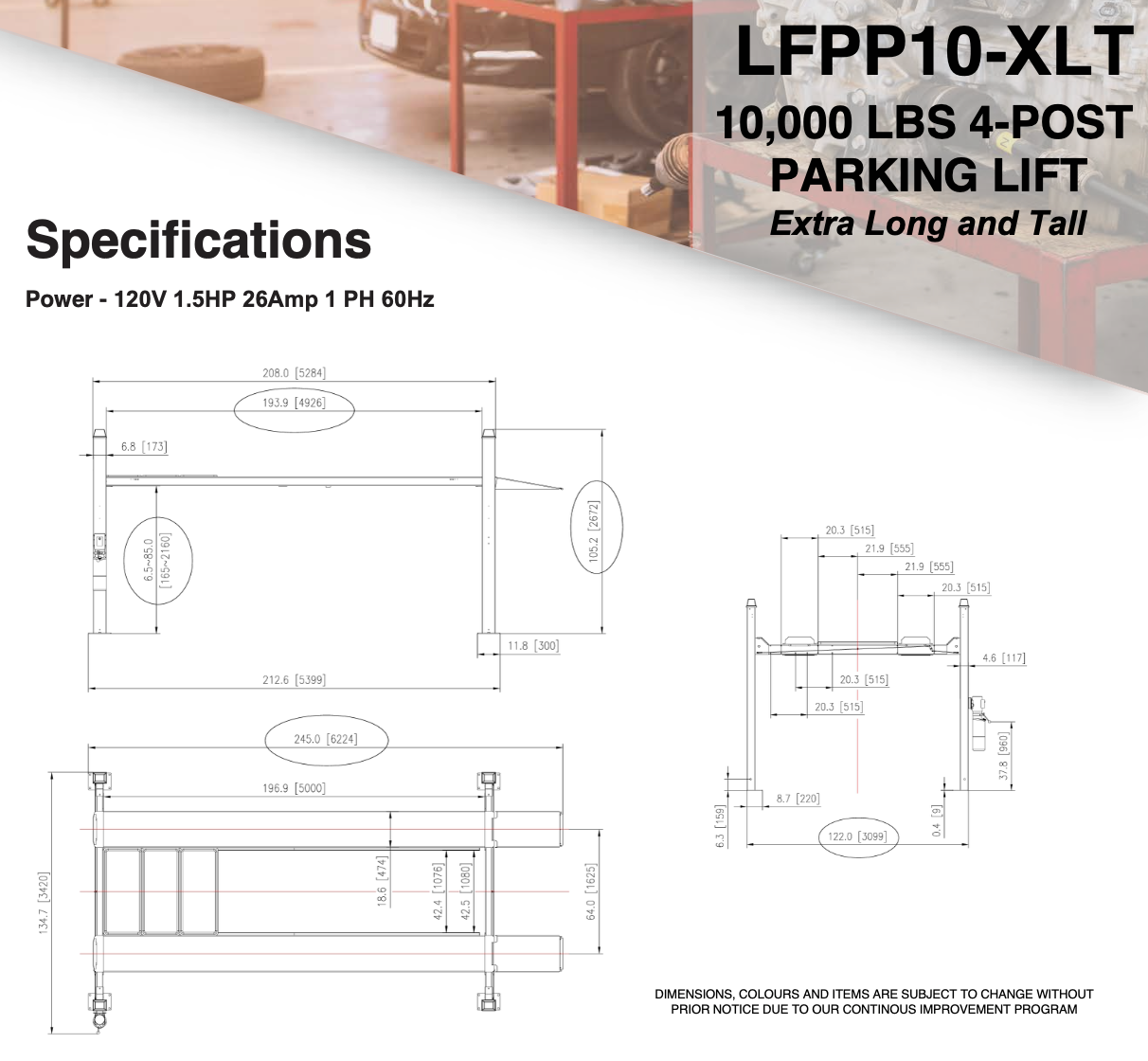 Daytona 10,000 lbs 4 Post Lift, Extra Long, Tall w/ Four Mechanical Locks SKU LFPP10-XLT