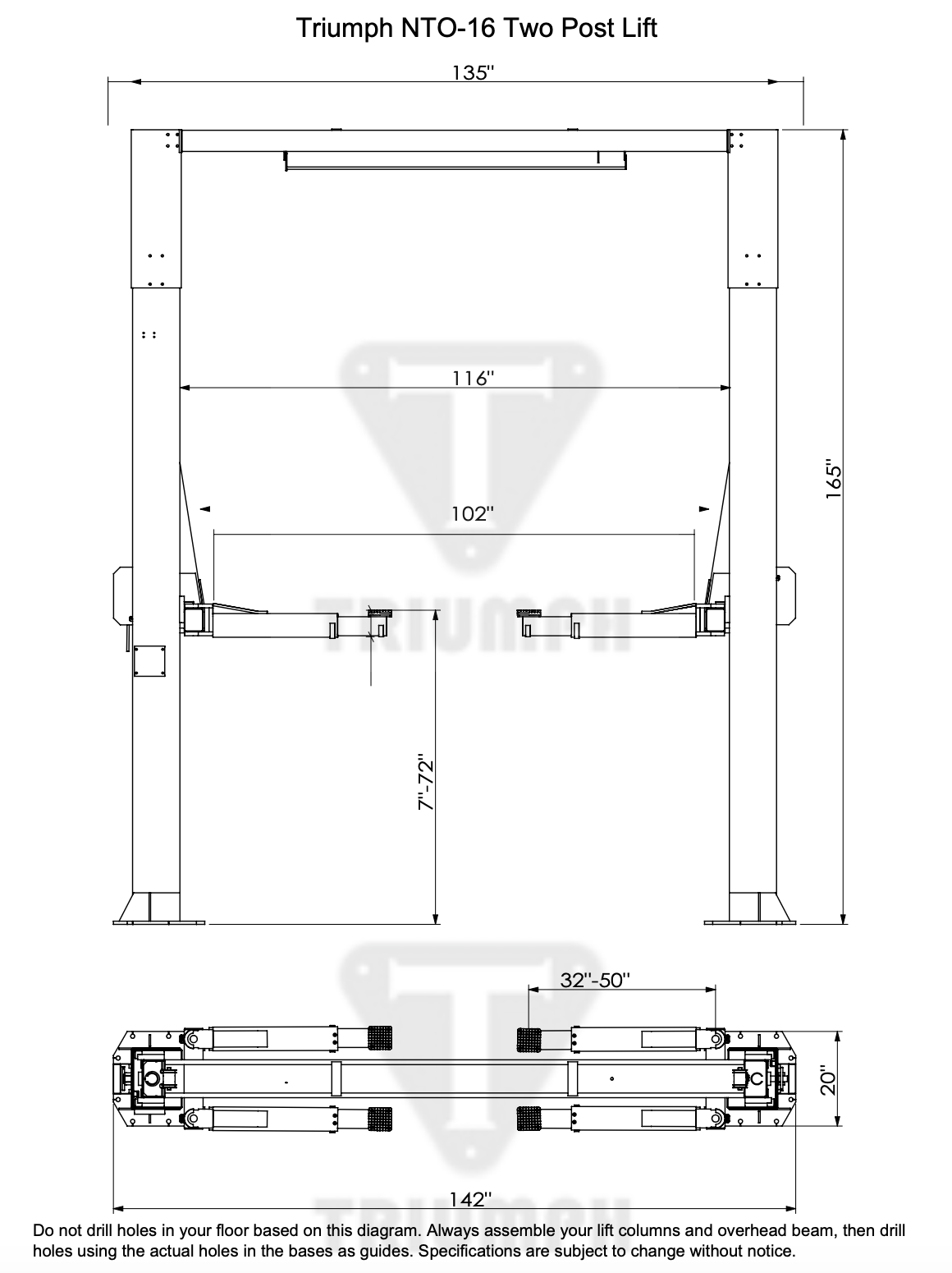 Triumph 16,000 lb 2 Post Lift, New Construction SKU NTO-16