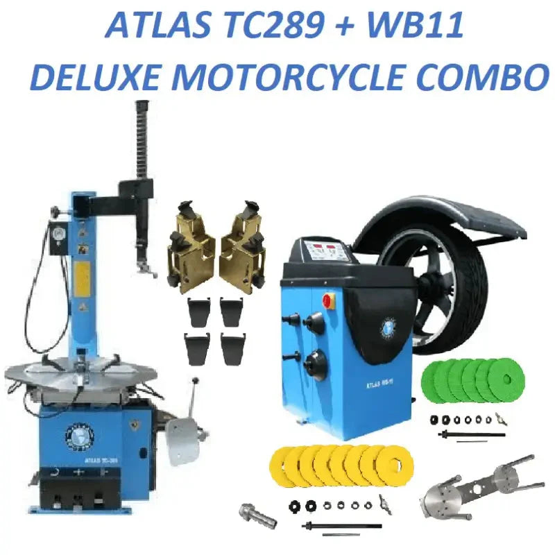 Atlas TC289 Tire Changer, WB11 Wheel Balancer Deluxe Motorcycle Combo SKU ATETCWB-MC-COMBO2