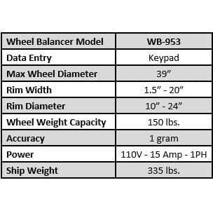 Tuxedo Wheel Balancer, Hood Assembly Included SKU WB-953