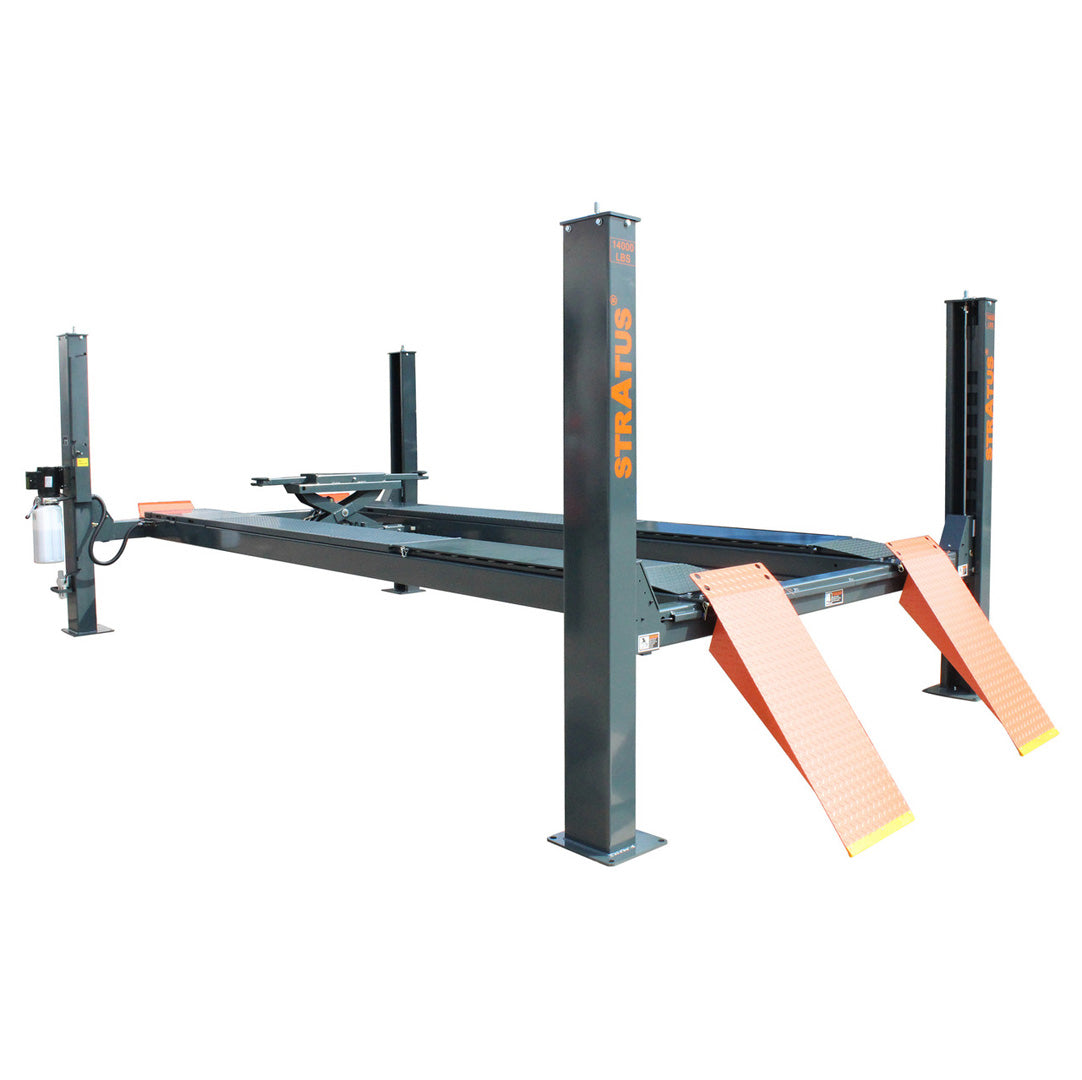 Stratus 4 Post 14,000 lbs Alignment Lift, Pneumatic Safety Lock Release, 220V SKU SAE-414A