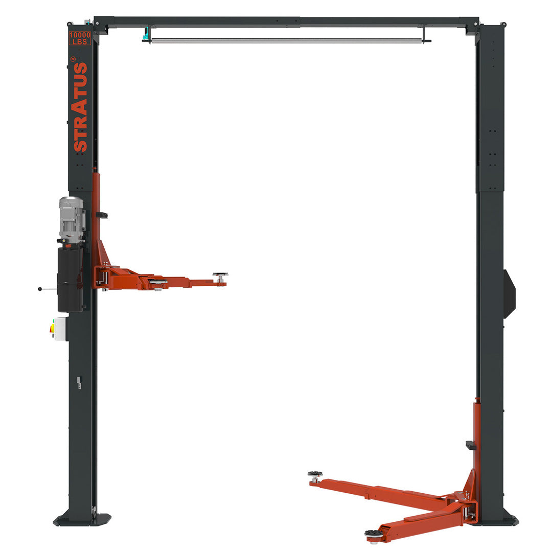 Stratus 2 Post Clear 10,000 lbs Floor Car Lift, Height Adjustable, Direct Drive, Single Point Manual Release SKU SAE-C10A