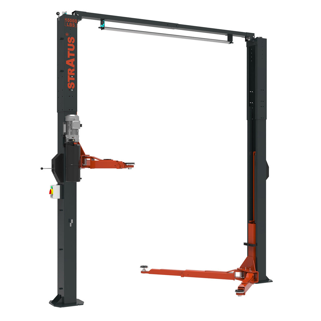 Stratus 2 Post Clear 10,000 lbs Floor Car Lift, Height Adjustable, Direct Drive, Single Point Manual Release SKU SAE-C10A