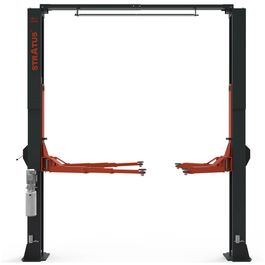 Stratus 2 Post 12,000 lbs Clear Floor Car Lift, Direct Drive, Extra Wide, Drive Through, Single Point Manual Release SKU SAE-C12X