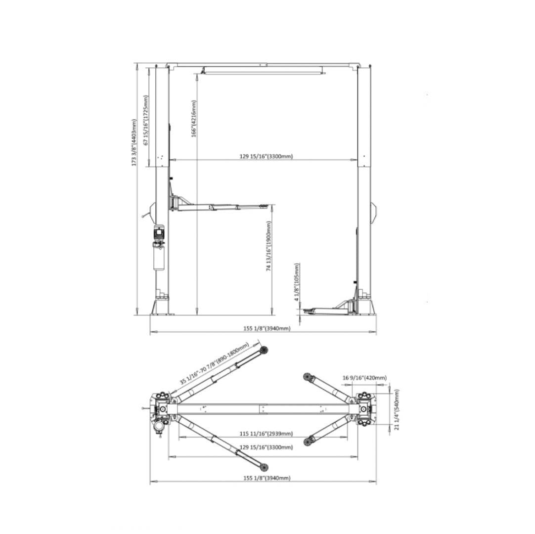 Stratus 2 Post 14,000 lbs Clear Floor Lift, Direct Drive, Extra Wide SKU SAE-C14X
