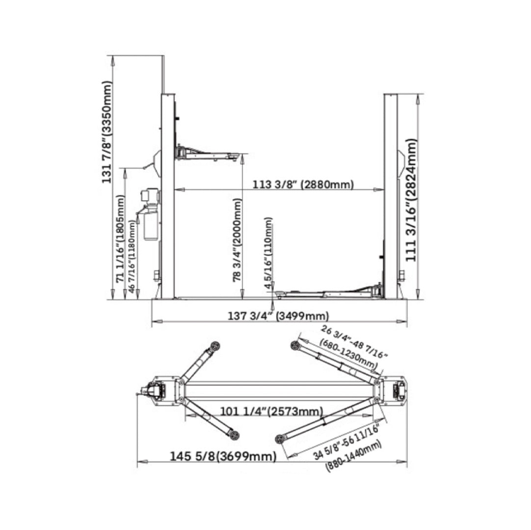 Stratus 2 Post 10,000 lbs Floor Plate Car Lift, Single Point Manual Safety Lock Release SKU SAE-F10S