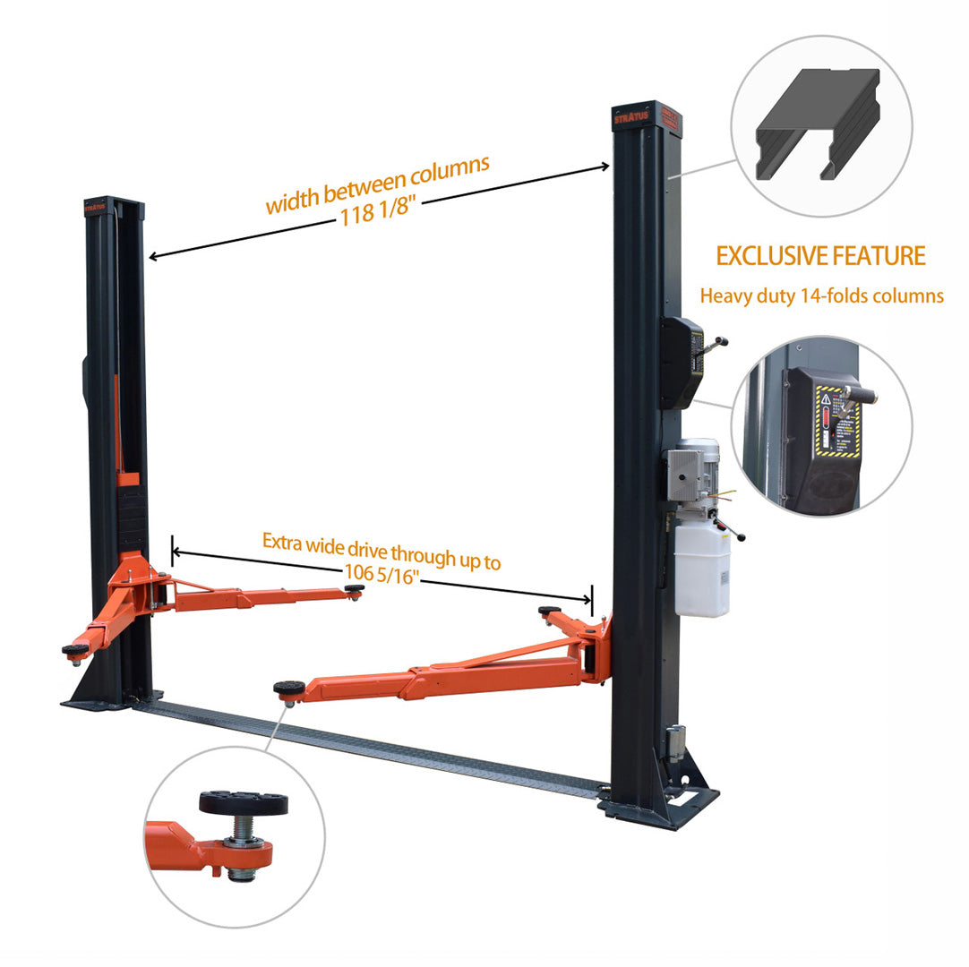 Stratus 2 Post 10,000 lbs Floor Plate Car Lift, 14-Folds Columns, Extra Wide SKU SAE-F10X