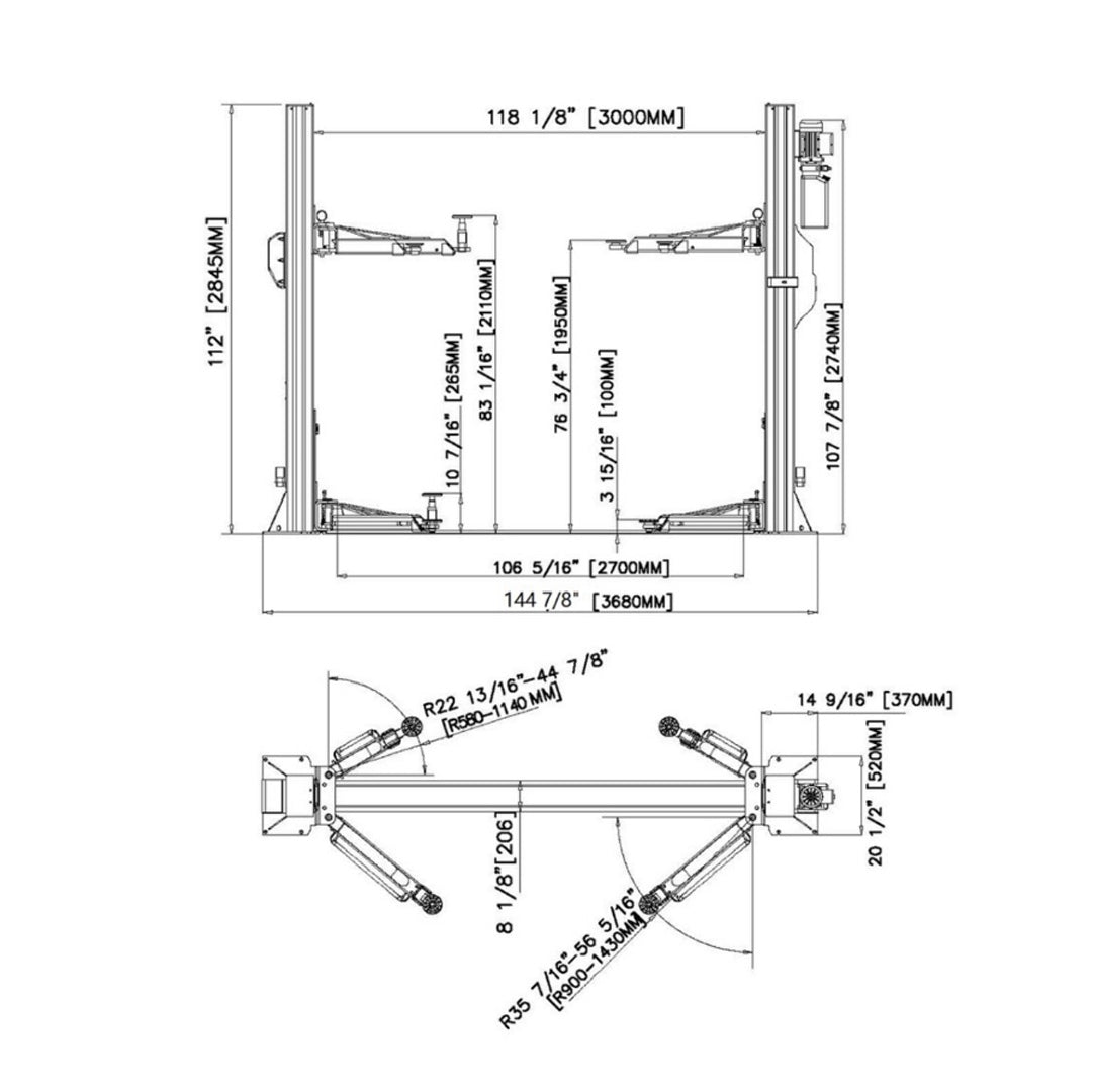 Stratus 2 Post 10,000 lbs Floor Plate Car Lift, 14-Folds Columns, Extra Wide SKU SAE-F10X