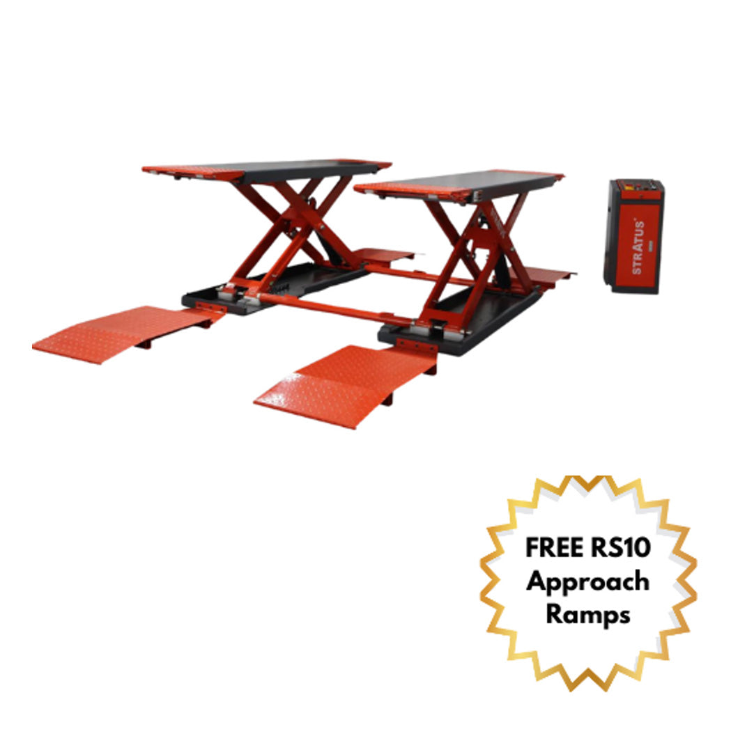 Stratus Portable Open Center 10000 lbs Mid Rise Scissor Lift, Extra Wide Extra Tall, Pneumatic Release SKU SAE-MS10000P