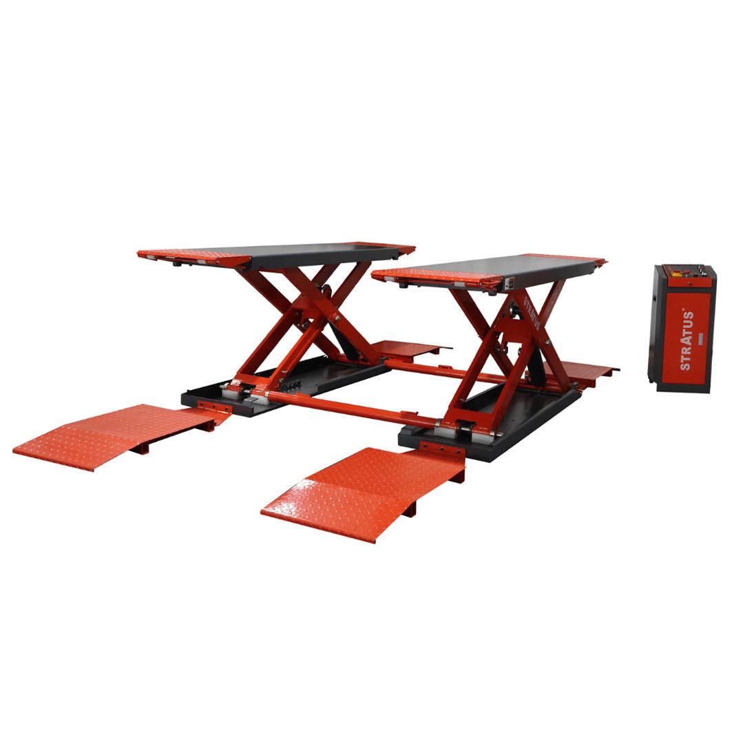 Stratus Portable Open Center 10000 lbs Mid Rise Scissor Lift, Extra Wide Extra Tall, Pneumatic Release SKU SAE-MS10000P