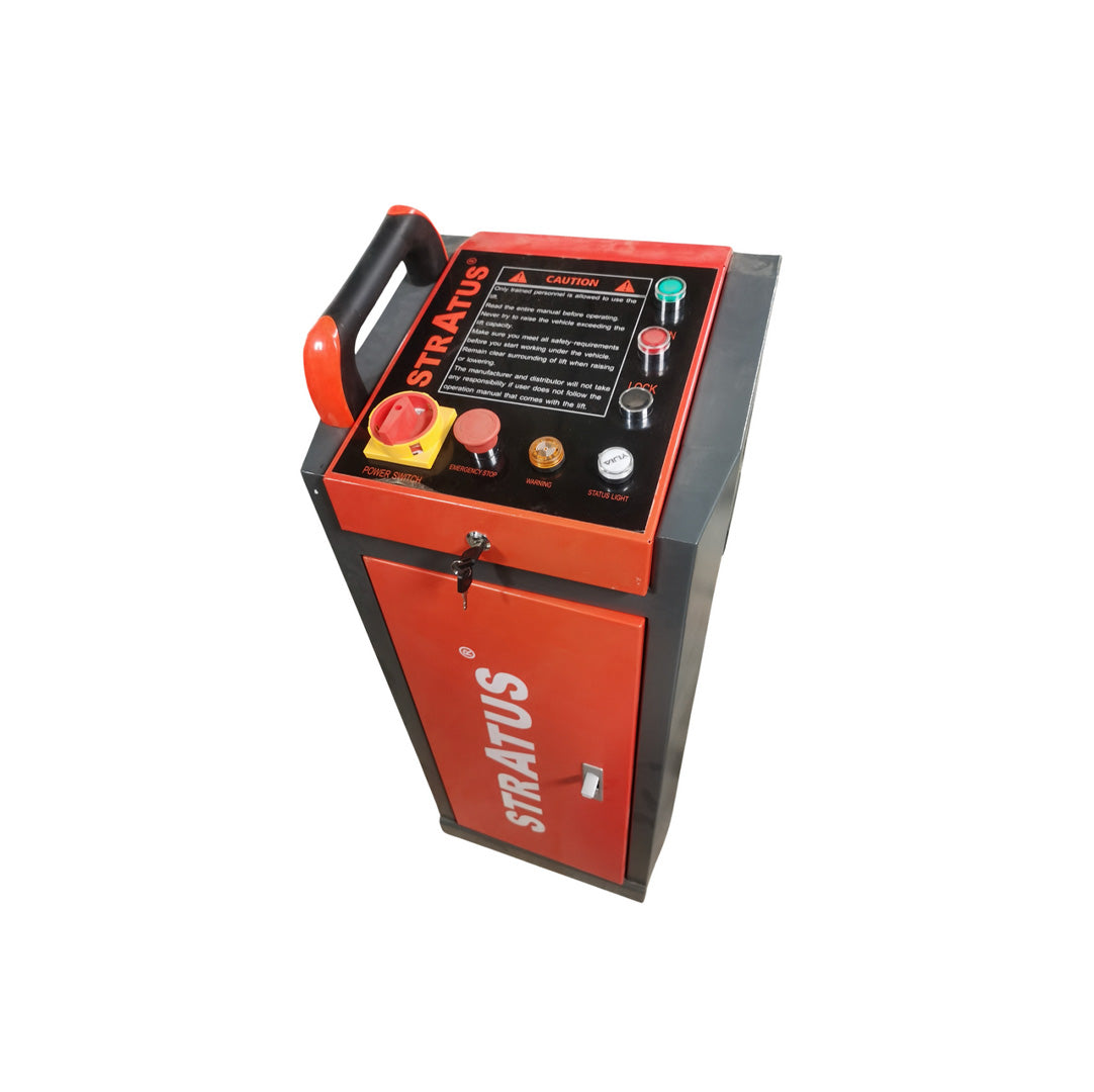 Stratus Portable Open Center 10,000 lbs Mid Rise Scissor Lift, Extra Wide, Tall, PLC Control, Electrical Release SKU SAE-MS10000