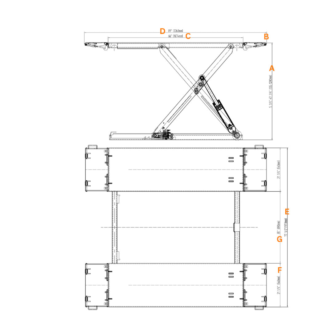 Stratus Portable Open Center 10,000 lbs Mid Rise Scissor Lift, Extra Wide, Tall, PLC Control, Electrical Release SKU SAE-MS10000