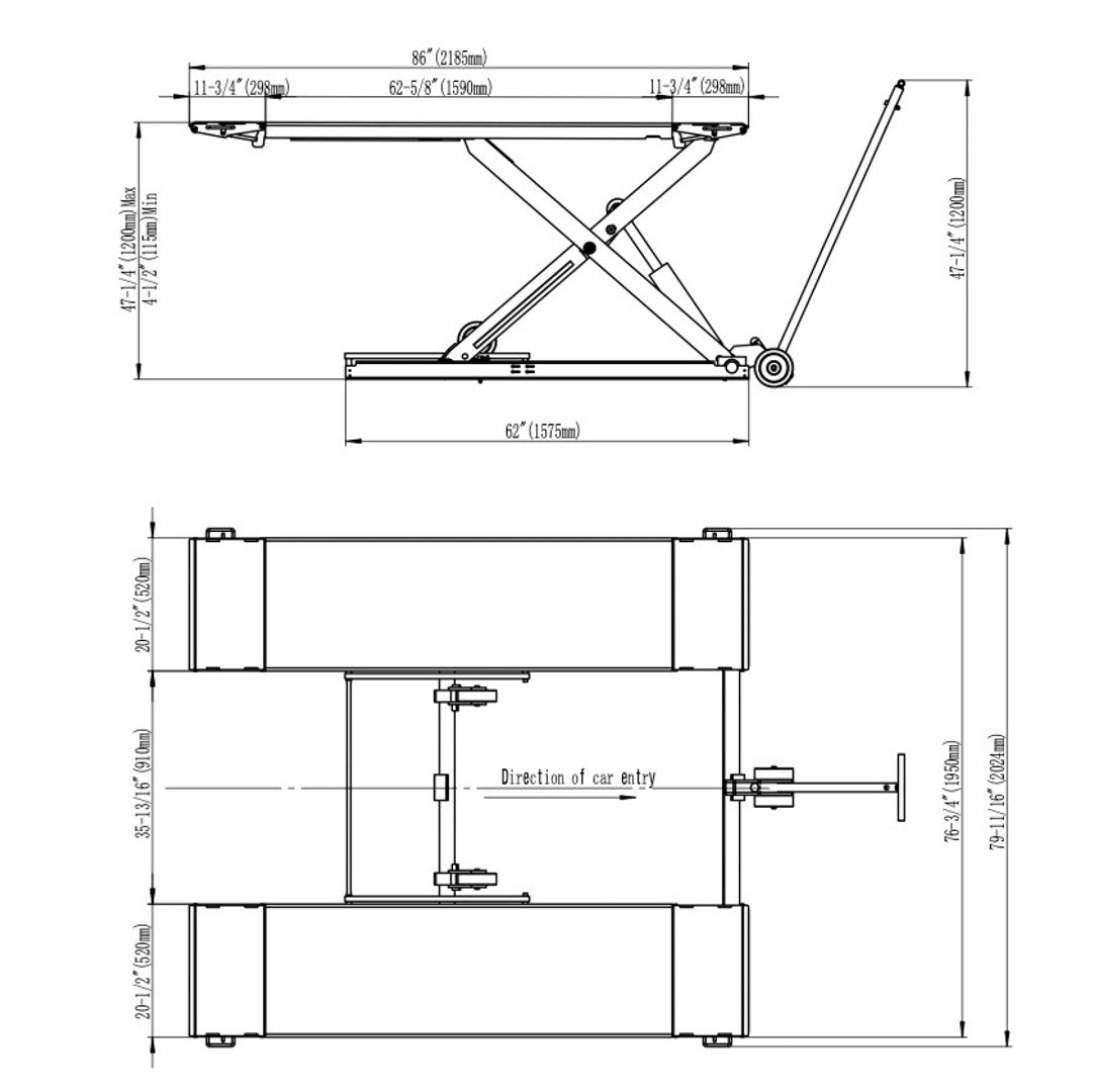 Stratus Extra Wide, Tall Portable Open Center, 9000 lbs Mid Rise Scissor Lift, ETL Certified Power Unit, PLC Control, SKU SAE-MS9000XT