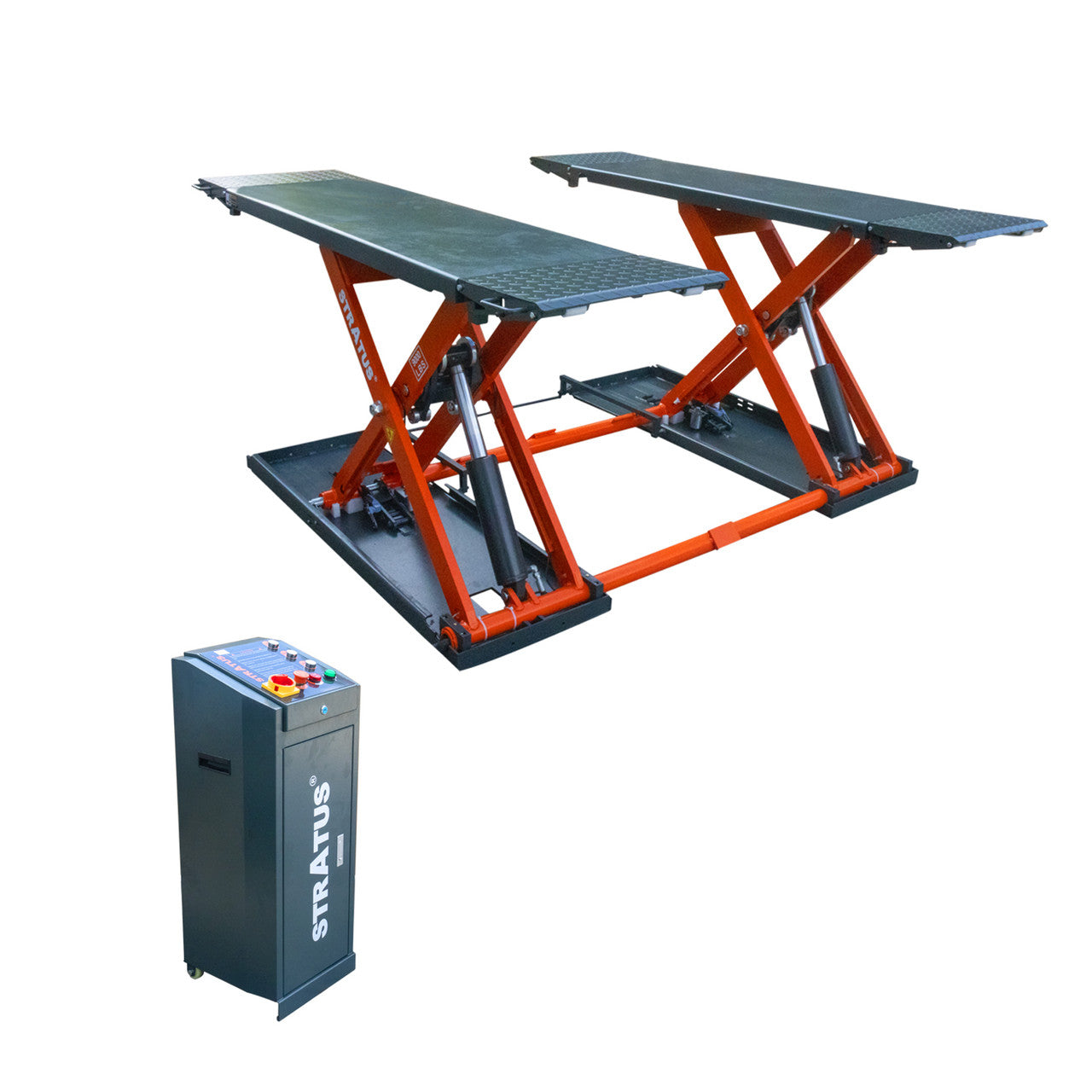 Stratus Portable Open Center 9000 lbs Mid Rise Scissor Lift, Extra Wide, Electrical Release G3 SKU SAE-MS9000X