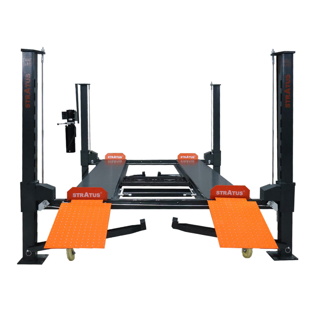Stratus 4 Post 8,000 lbs Steel Construction, Sleeve Containment Parking Lift, Manual Release SKU SAE-P48PC