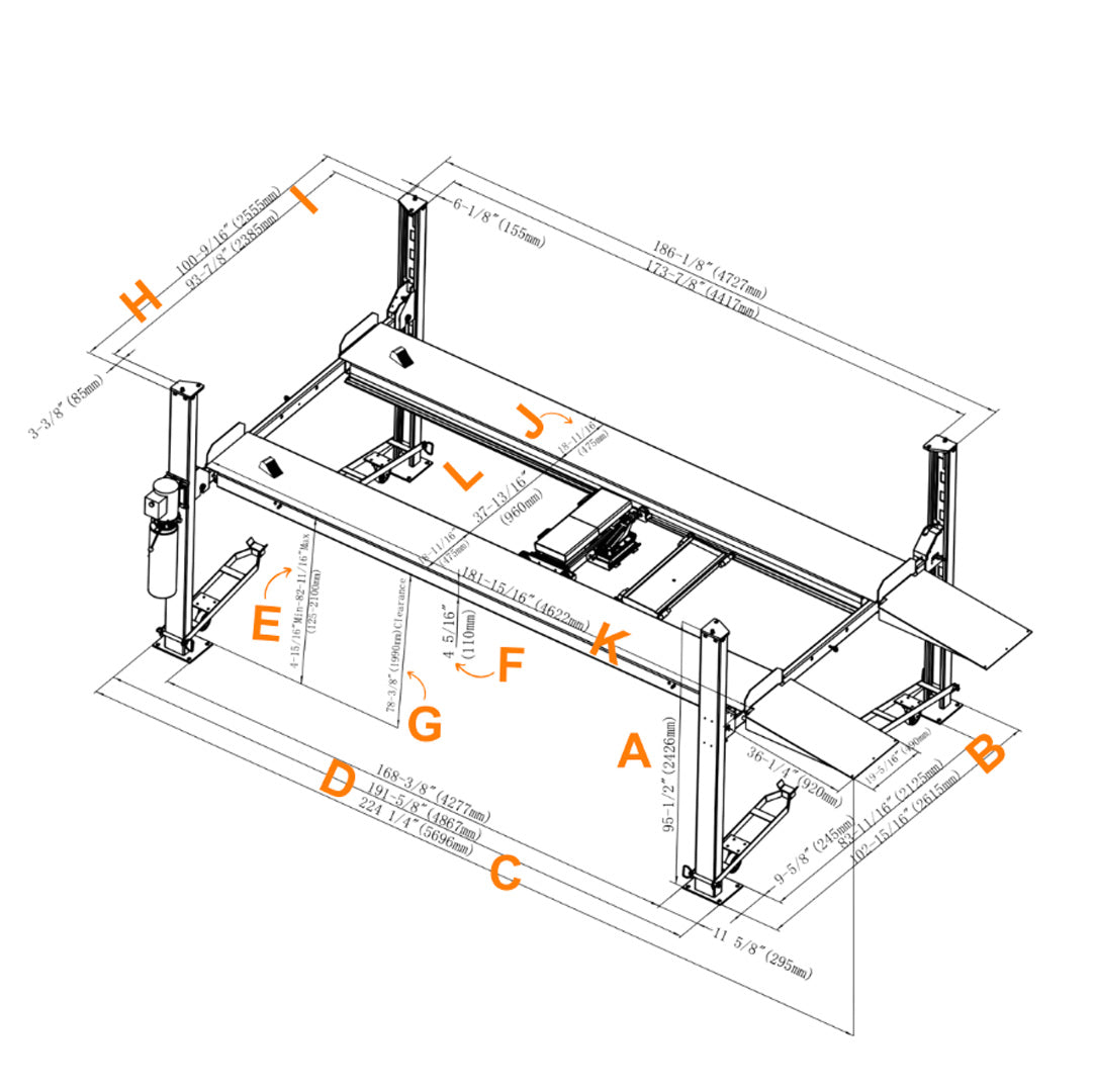 Stratus 4 Post Extra Long, Tall 8,000 lbs Parking Lift, Manual Release SKU SAE-P48-G3