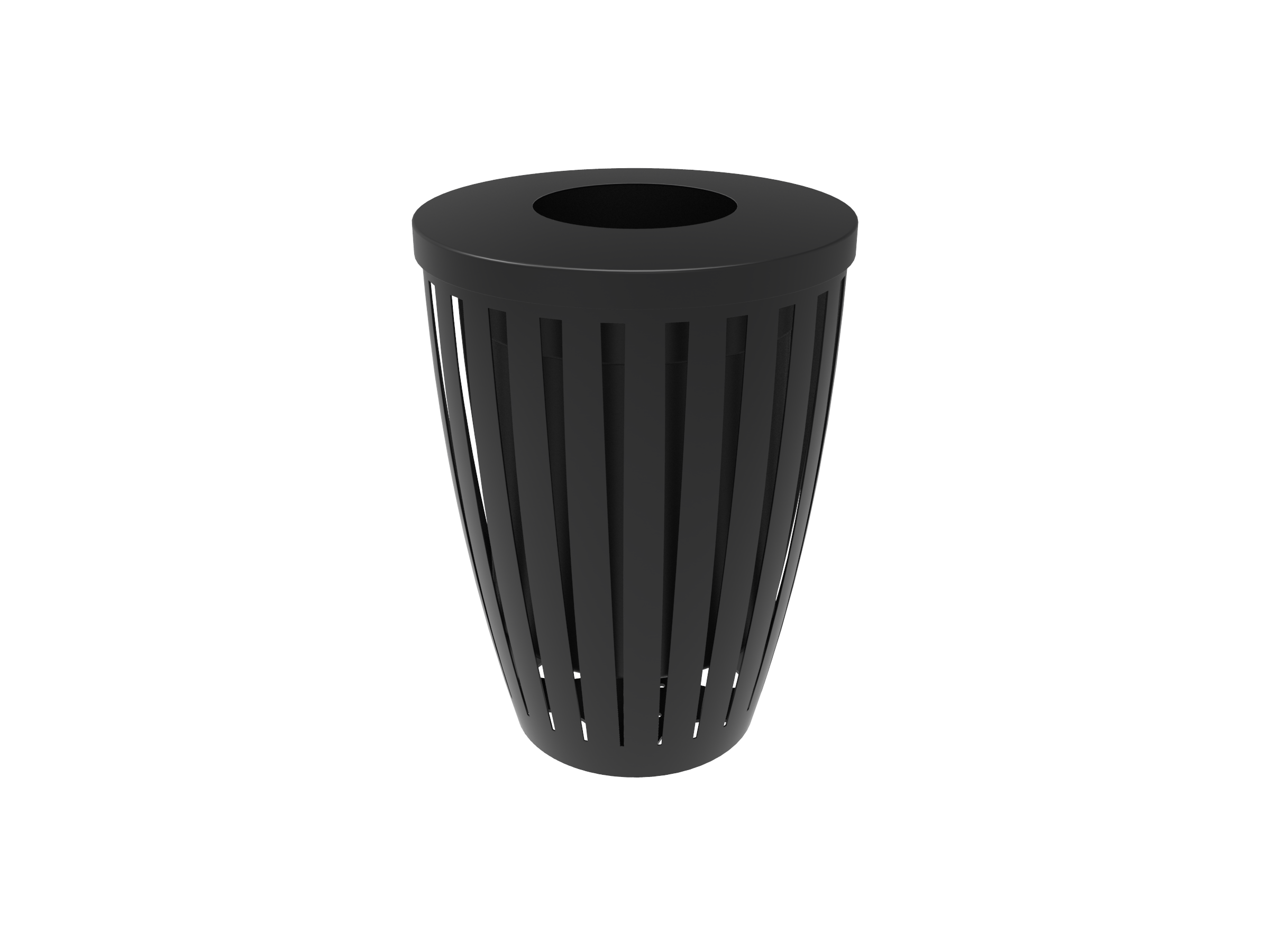 MyTCoat 32 Gallon Downtown Trash Receptacle w/ Flattop, Tapered, Slatted Steel SKU RDW32
