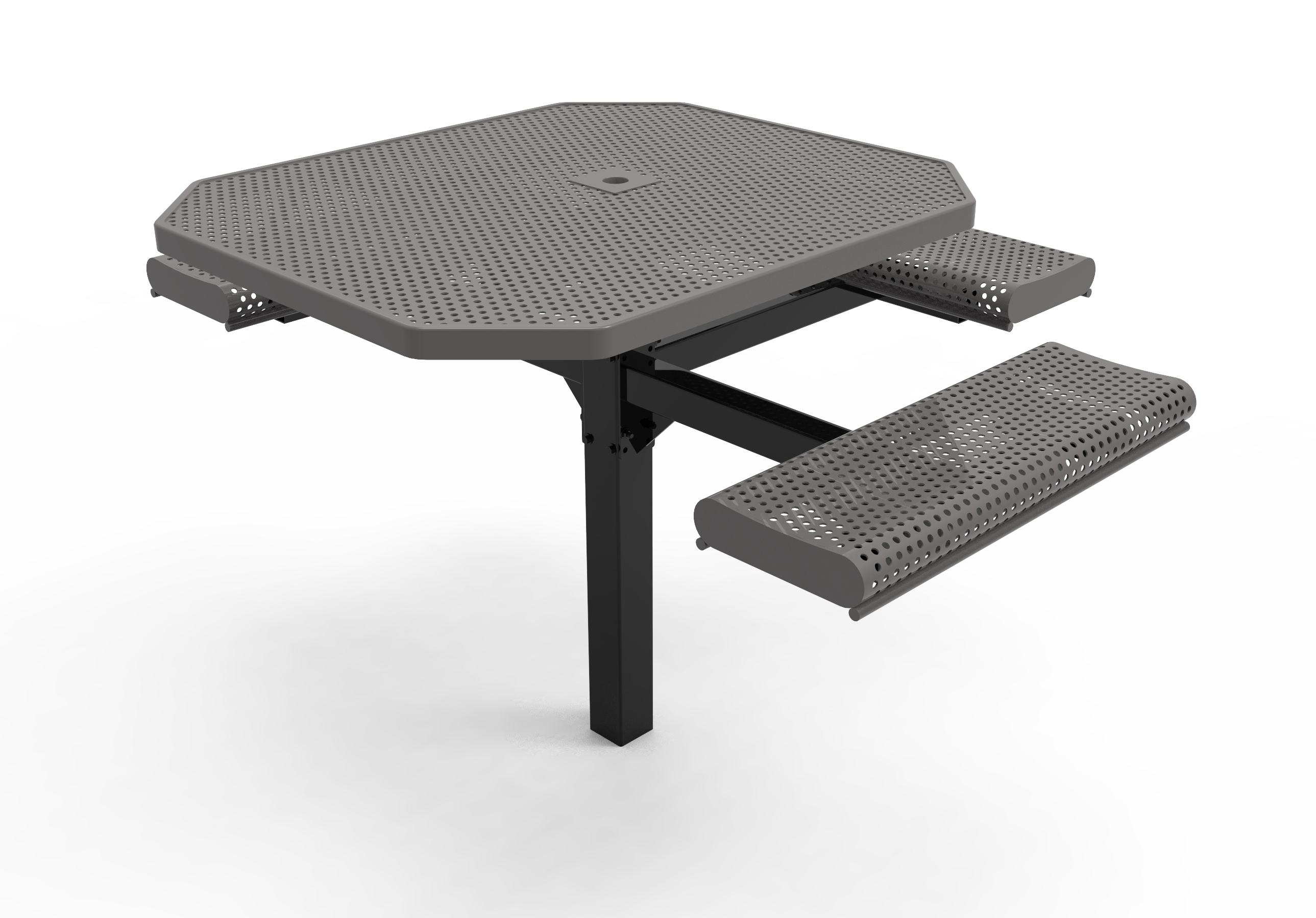 MyTCoat 46" Octagon Pedestal Table w/ Rolled Seats, Punched Steel, Inground Mount SKU TOR46